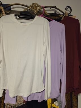 3 Pc BUNDLE No Boundaries Long-Sleeve Crewneck Top - White, Lavender, Burgundy